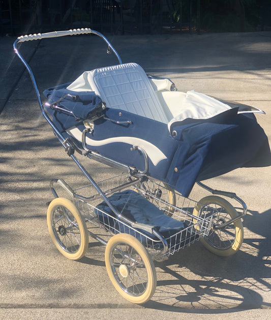 Vintage Royal Blue Perego Baby Stroller Carriage - circa 1970s