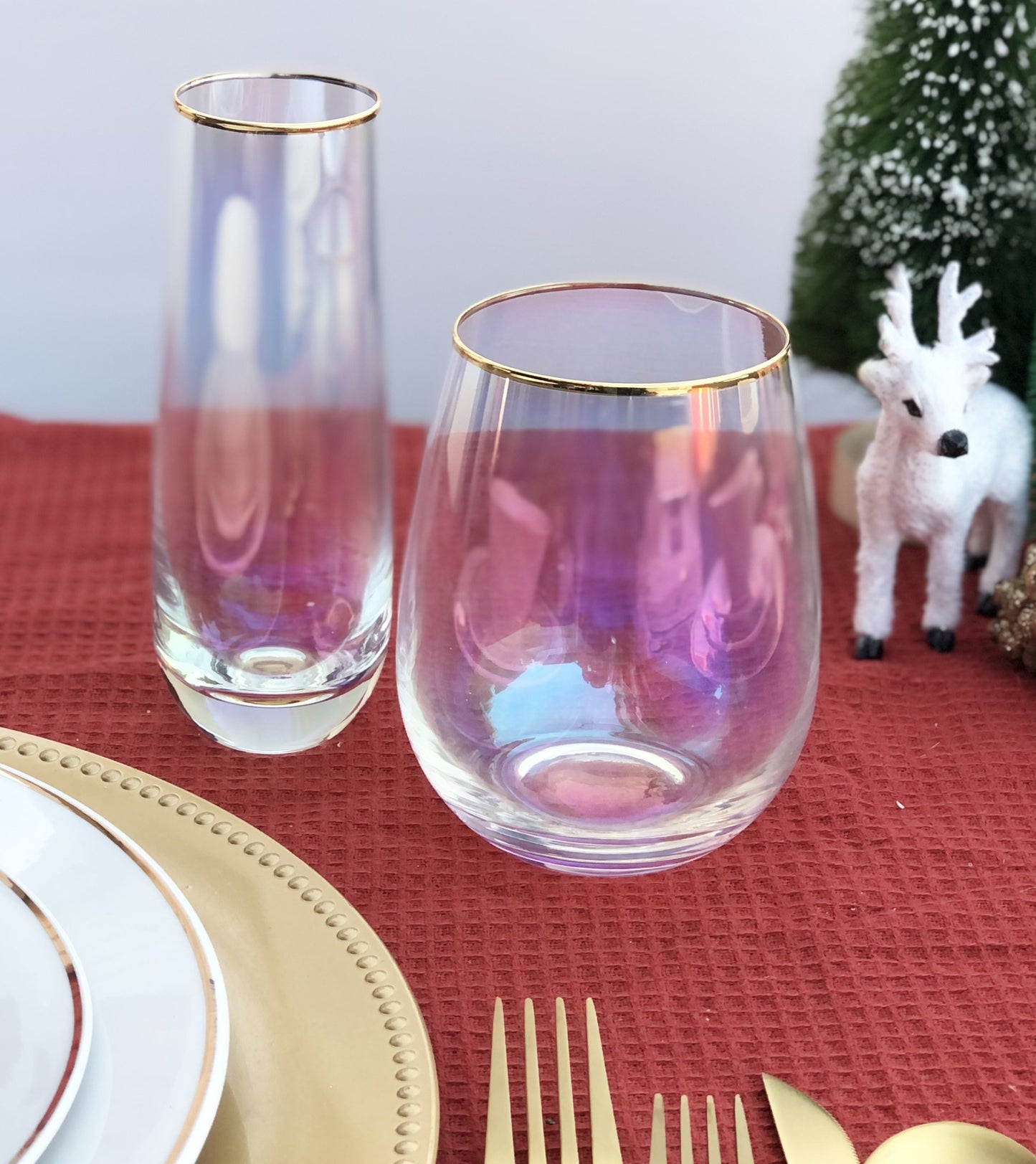 2-Piece Iridescent Cocktail Gold Rim Glass Set