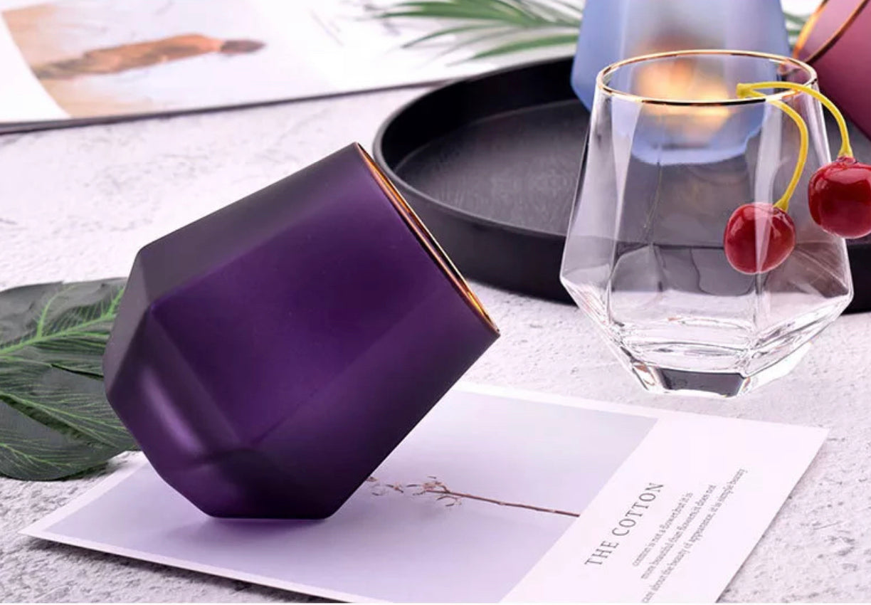 Purple Frosted Hexagonal Cocktail Glass 2pc Set